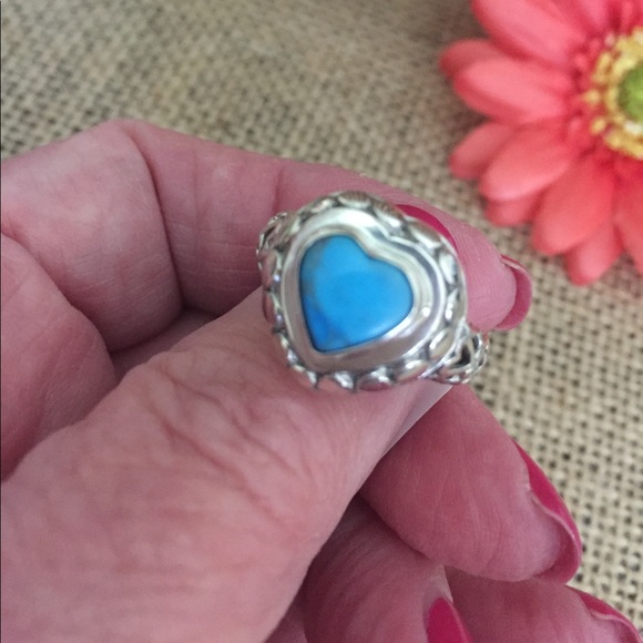 Sz 8 Blue Howlite Heart Ring in Sterling - Picture 4 of 7